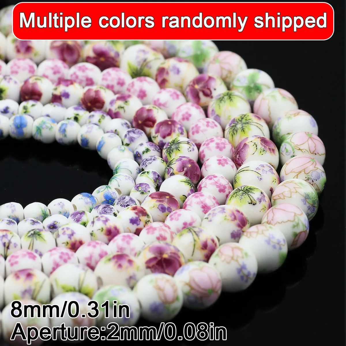 20pcs Multicolor Floral Oblate Ceramic Spacer Beads