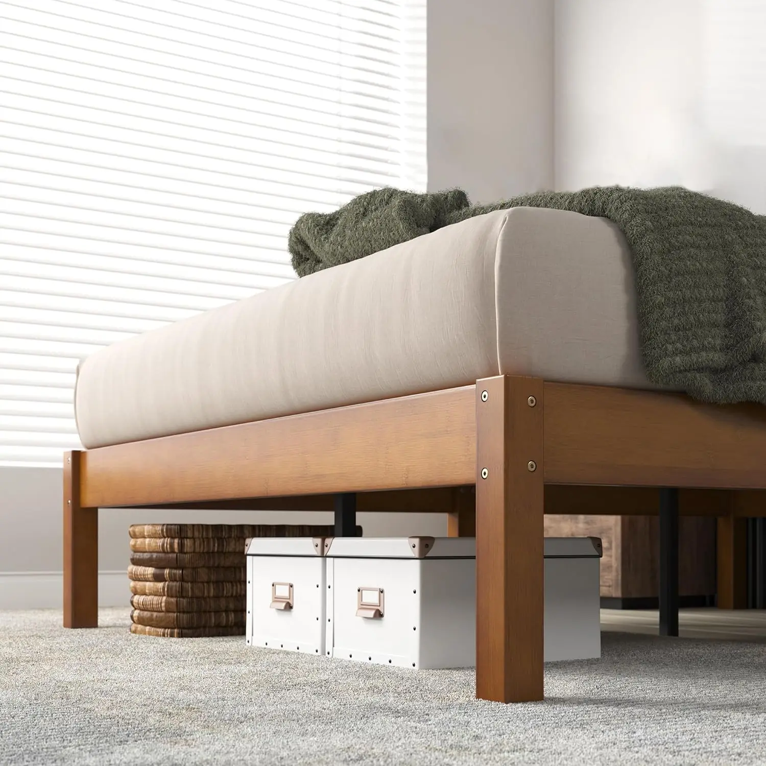 Ellie 14 Inch Bamboo Platform Bed Frame Wood Slat Support No Box Spring Needed Easy Assembly Queen SLEEK BUILT TO LAST
