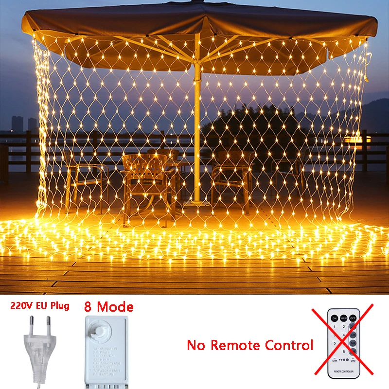 thumbnail image 1 of Guirnalda de luces LED de malla navideña de 3 m, 6 m, 12 m y 18 m, cortina de hadas para exteriores, resistente al agua, para fiestas, jardines, decoración de bodas, 1 of 5