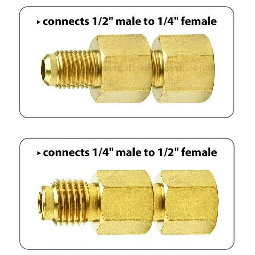 Parts Adapter 1/4 Female Flare 2Pcs/Set Accessories Brass Fitting Fittings Gold R134a To R12 1/2 Acme Male Valve brake adapter
