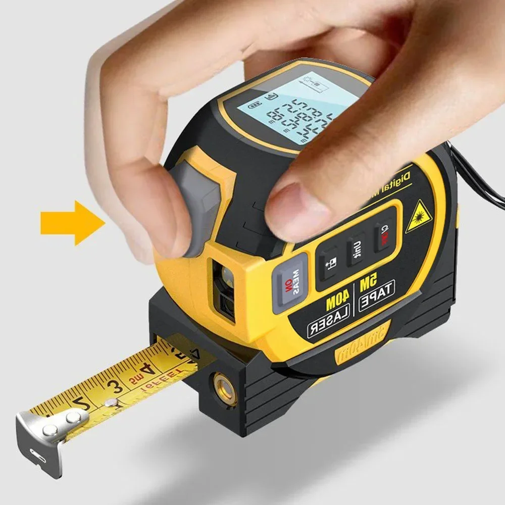Enhanced Backlit 3-in-1 Laser Distance & Tape Measurement Device with LCD Display