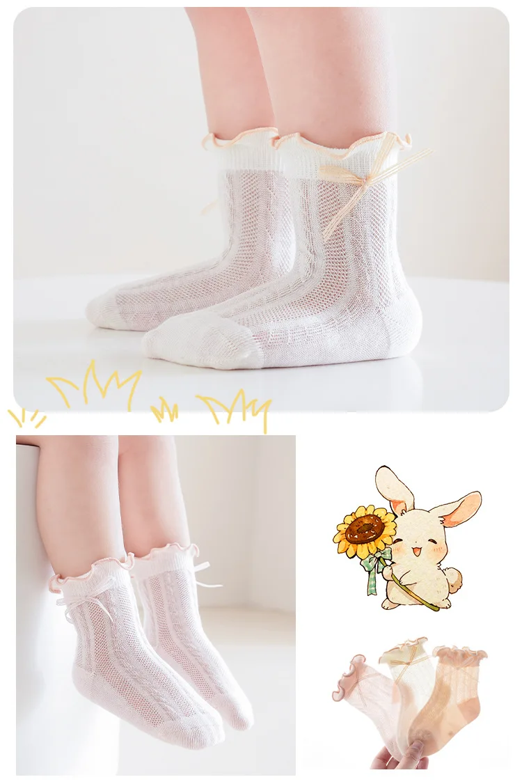 3 Paar Mädchensocken, dünne Netzsocken, Kinder-Mädchen-Schleifensocken für Mädchen, atmungsaktiv, Prinzessinnen-Stil, Baby-Mädchen-Zubehör – Detail 9
