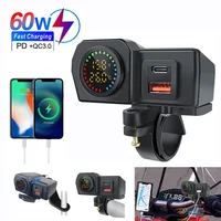 60W Motorcycle Handlebar PD QC3.0 Charger Socket USB Type-C Fast Charger Phone Power Adapter With Voltmeter Thermometer Display