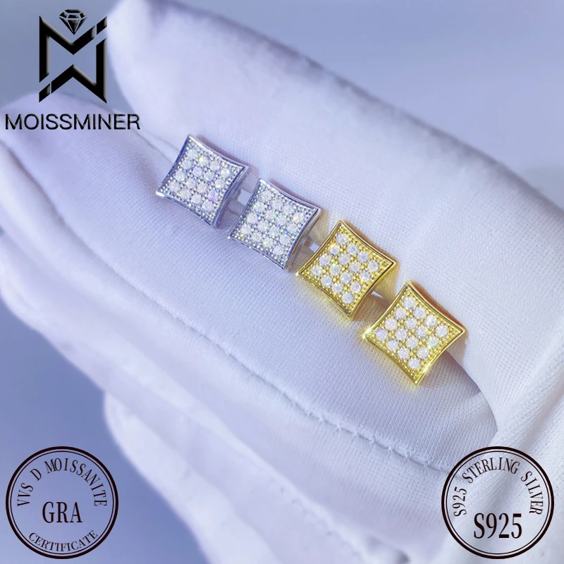 Square Moissanite Diamond Earrings For Women Ear Studs Men High-End Jewelry Pass Tester Free Shipping