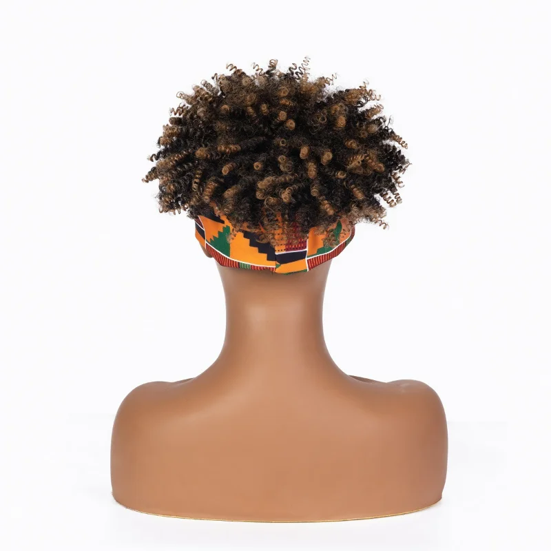 Afro Curly Headband Wig For Black Women Synthetic Natural Curly Wig Blonde With Bags Female Heat Resistant Hair