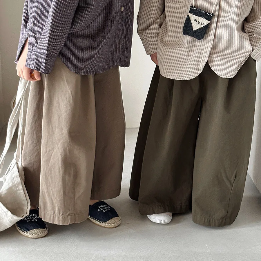 Children Clothes Spring New Solid Color Cotton Straight Pants Baby Boys and Girls Loose Casual Kids Wide-leg Pants