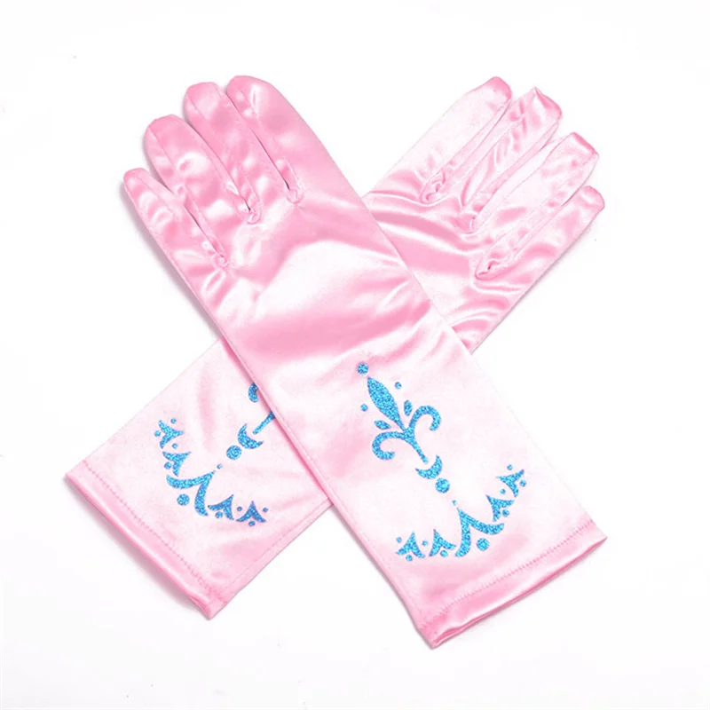 Princess Accessories Set Girls Elsa Princess Gloves Long Bow Sequins Printed Halloween Birthday Party Cosplay Mittens for Snow White Rapunzel Cinderella