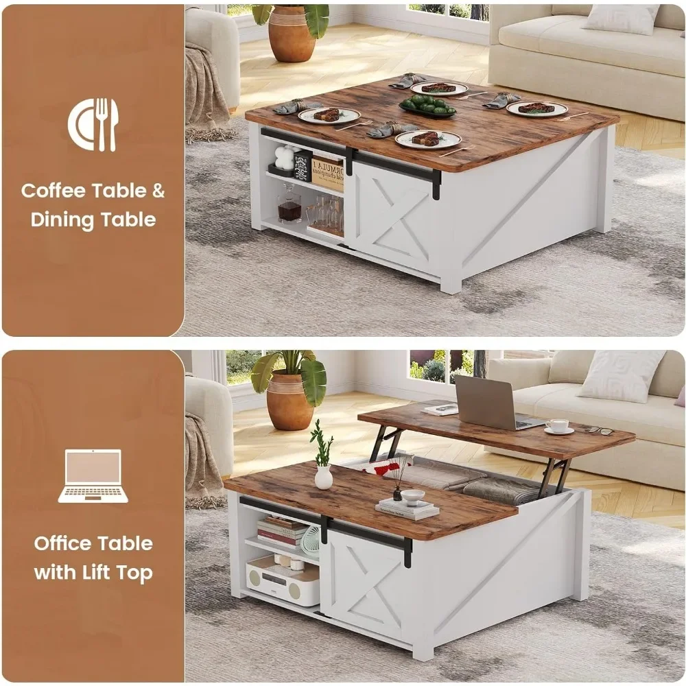31.5 Inc Coffee Table, Square  Lift Top Coffees Tables  with Large Hidden Storage Compartment and Adjustable Shelves 3