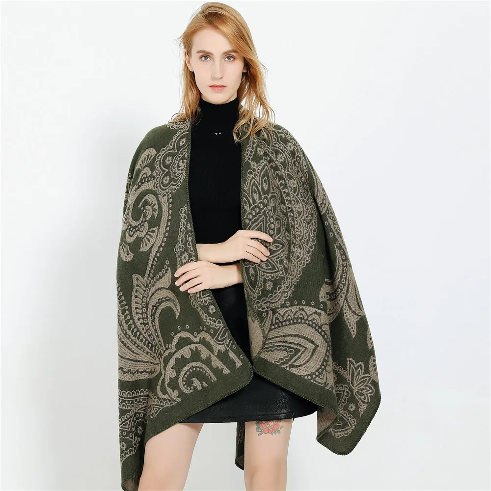 

WeHello-Bohemian Autumn/Winter Fashion Solid Color Flower 3D Embossed Imitation Cashmere Large Shawl Scarf