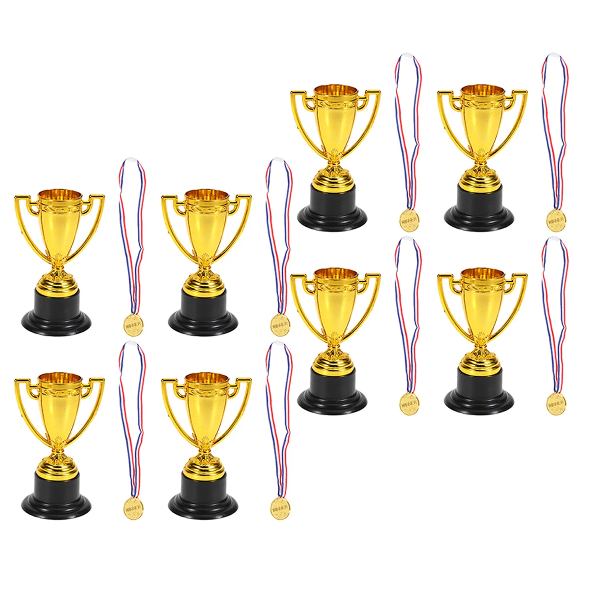 

8Pcs Trophy Cups and 8Pcs Medals, Trophies Golden Metallic Bulk Trophies and Medals for Graduation Parties, Sports Tournaments,