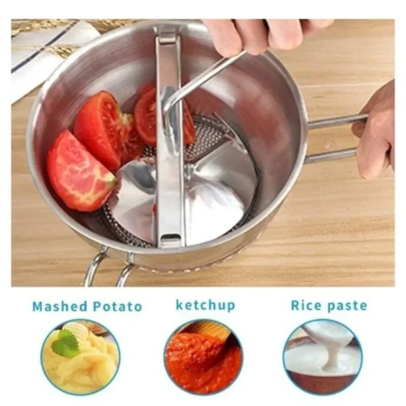 Stainless Steel Food Mill 3 Perforated Plates Manual Jam Masher Vegetable Fruit Potato Mud Press Baby Cooking Mill Food Blender