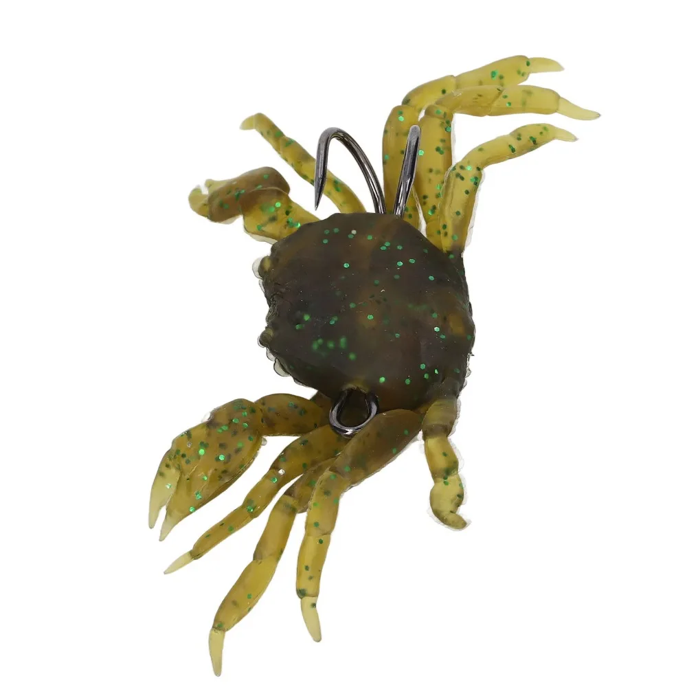 8Pcs 13cm Length Artificial Crab Bait 34g Weight with Hooks Crab Soft Bait Green Yellow and Brown Artificial Crab Lures