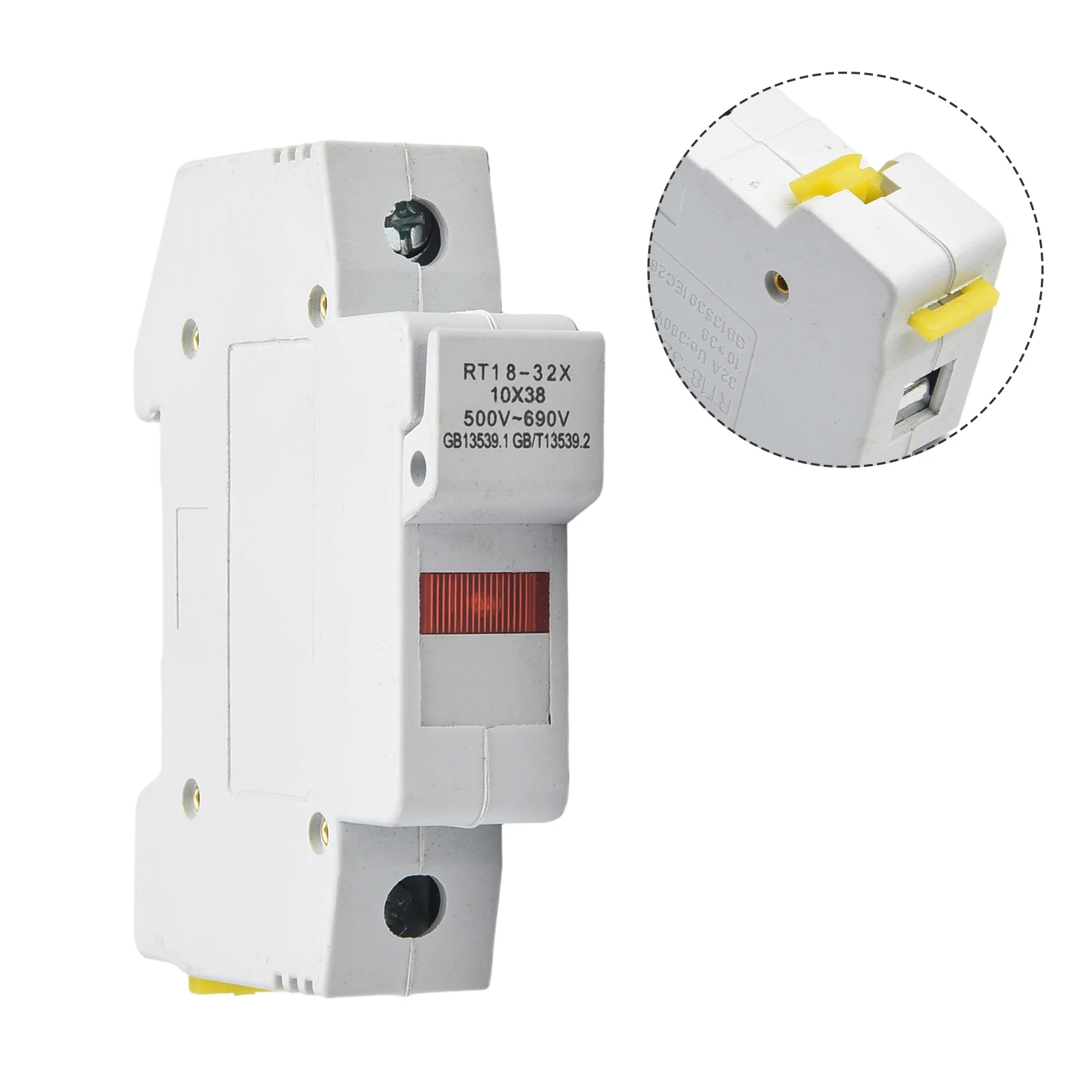 RT18-32X 1P 32A Fuse Base 10x38mm DIN Rail Mount Fuse Holder Base With LED Light R015 500V Safety Seats Connector