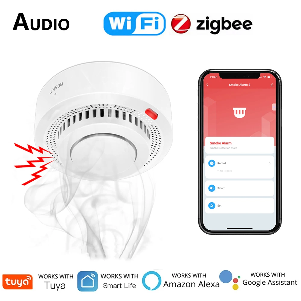 Tuya Smart Zigbee Wifi Rilevatore Di Fumo Sensore Di Allarme Antincendio Intelligente Sistema Di Protezione Antincendio Di Sicurezza Domestica Smart L