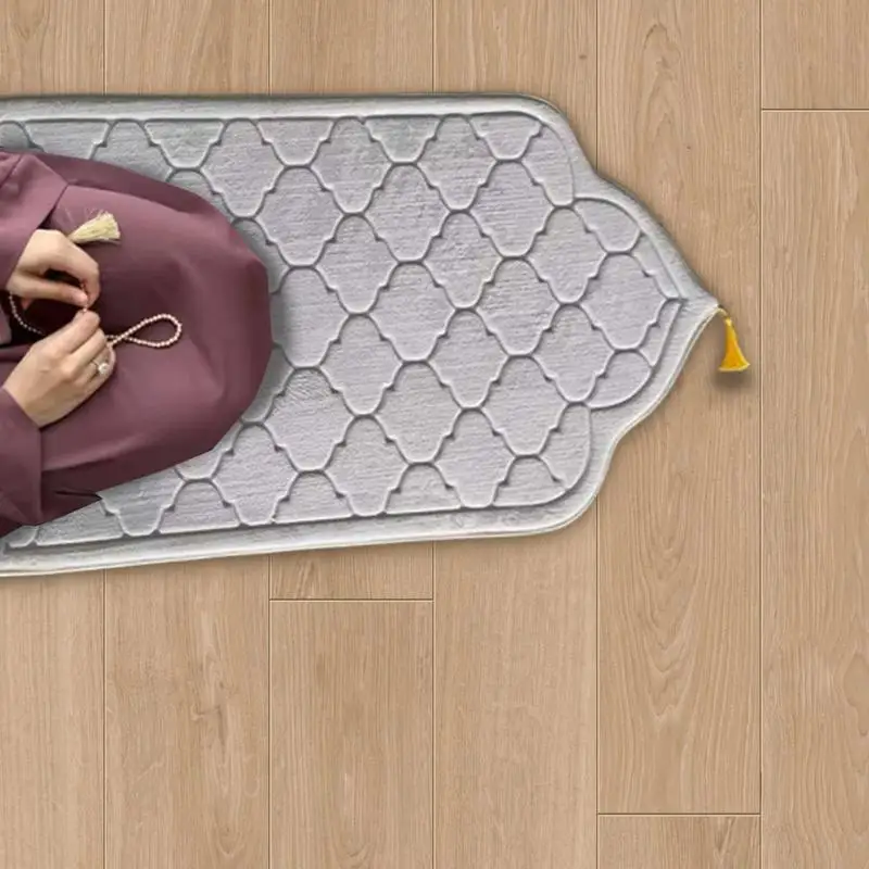 Prayer Mat Thick Tassel Trim Flannel Carpet Embossed Irregular Floor Carpets With Tassel For Festival Short pile non-slip carpet