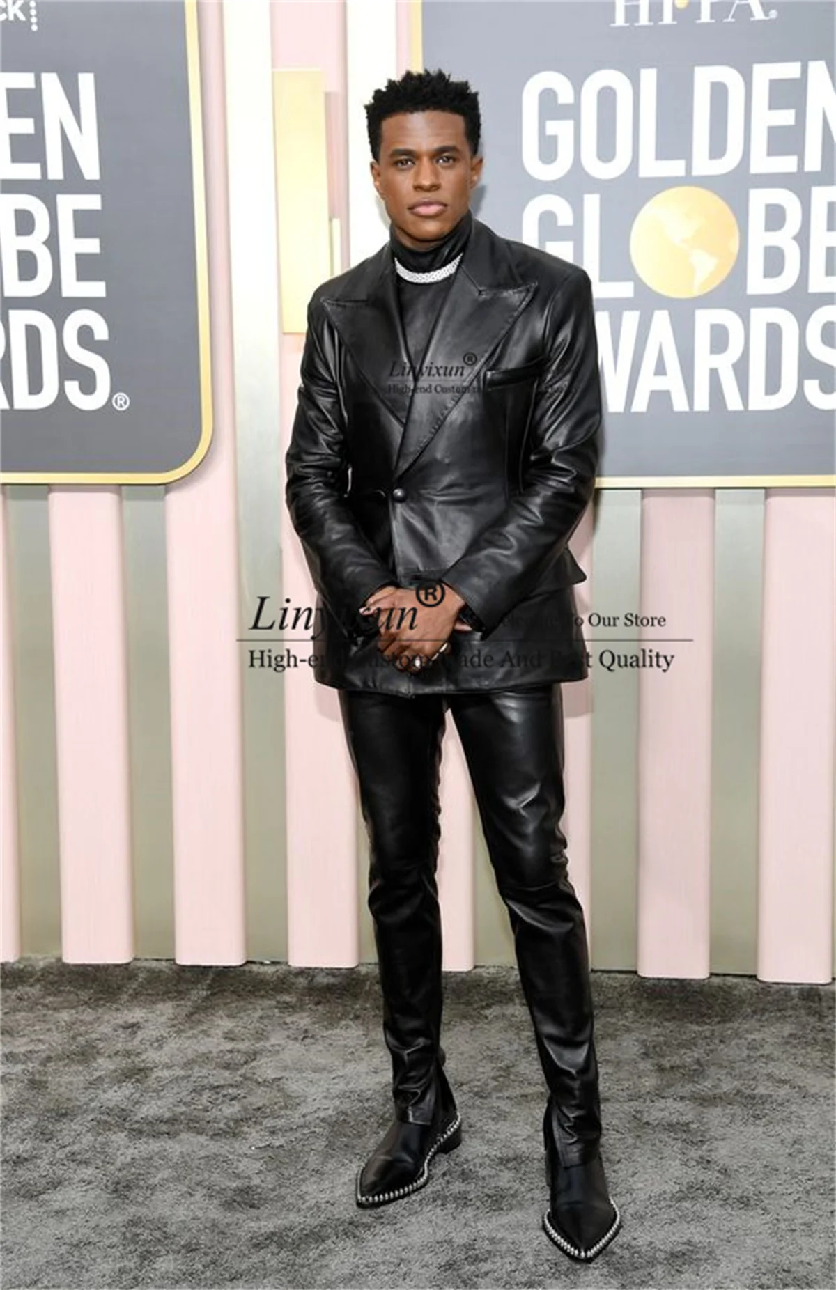 Glitter Leather Groom Tuxedos Double Breasted Men Suits 2 Pieces Sets Wedding Dinner Male Prom Blazers Customized Costume Homme 2