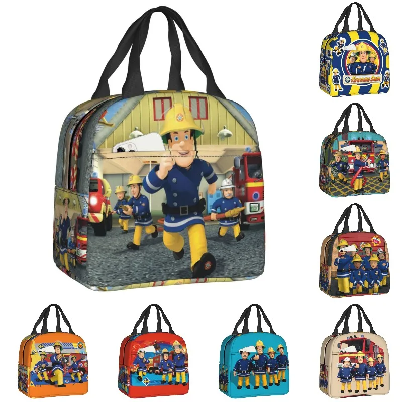 

Fireman Sam Insulated Lunch Bag for Women Cartoon Firefighter Resuable Cooler Thermal Food Lunch Box School Work Picnic Tote