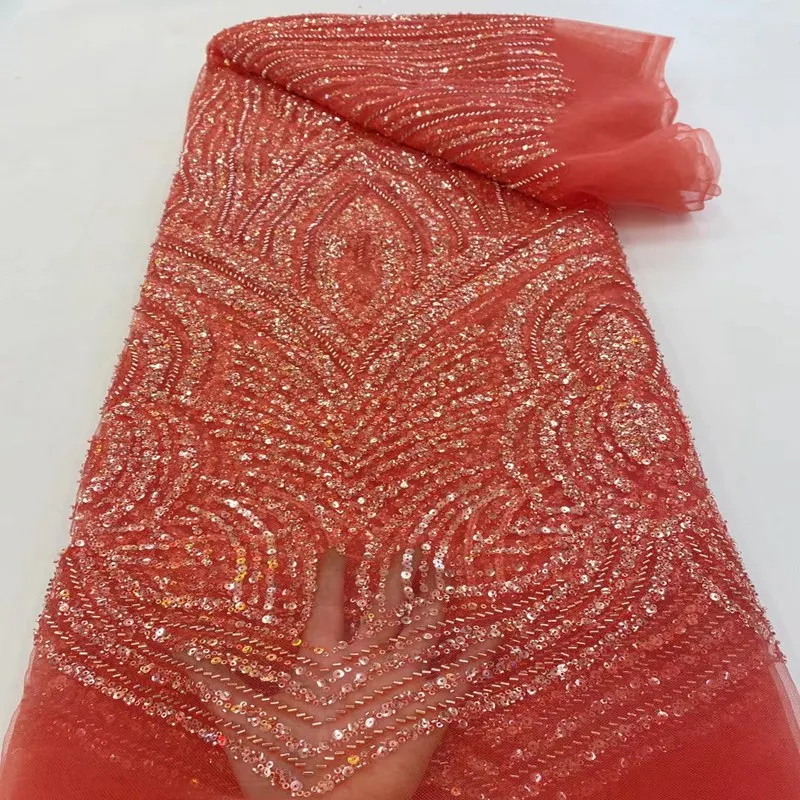 

African Handmade Beaded Lace High Quality Lace Embroidery French Nigerian Lace Fabrics For Wedding TS9932