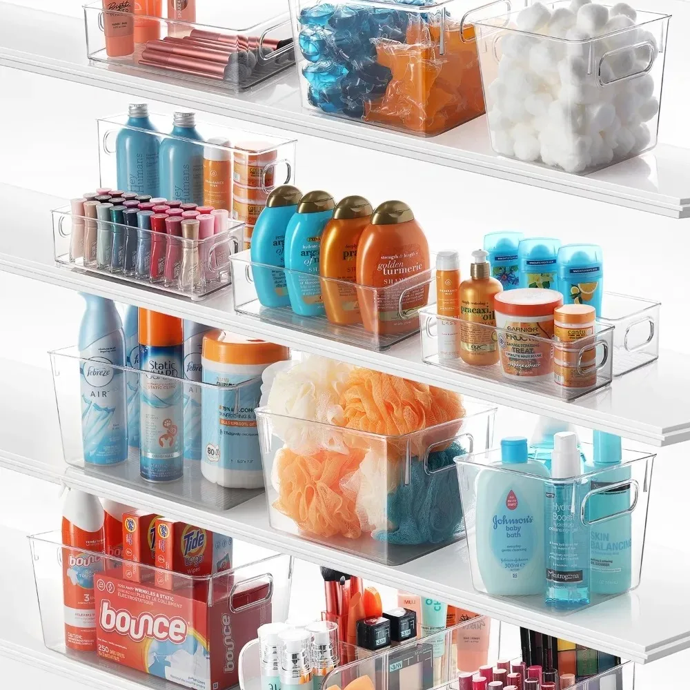 

1 Pack Clear Plastic Storage Organizer Bin with Handles for Costemics