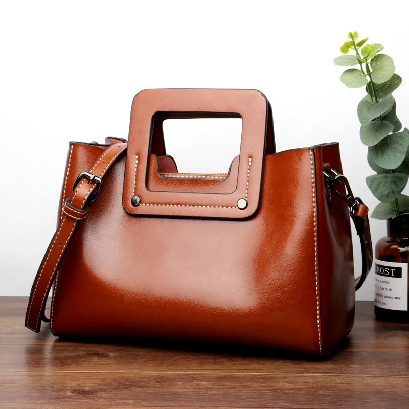 Bag Shoulder Women's Handbag Crossbody Tote Y2k New Genuine Leather Head Layer Cowhide Versatile Underarm Large Capacity Retro
