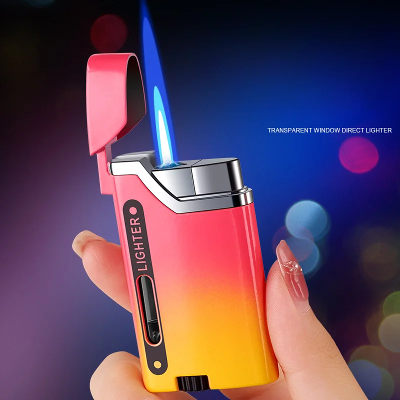 

NEW Metallic Blue Flame Direct Flush Visible Gas Compartment Inflatable Lighter Outdoor Windproof Camping Barbecue Turbo Lighter