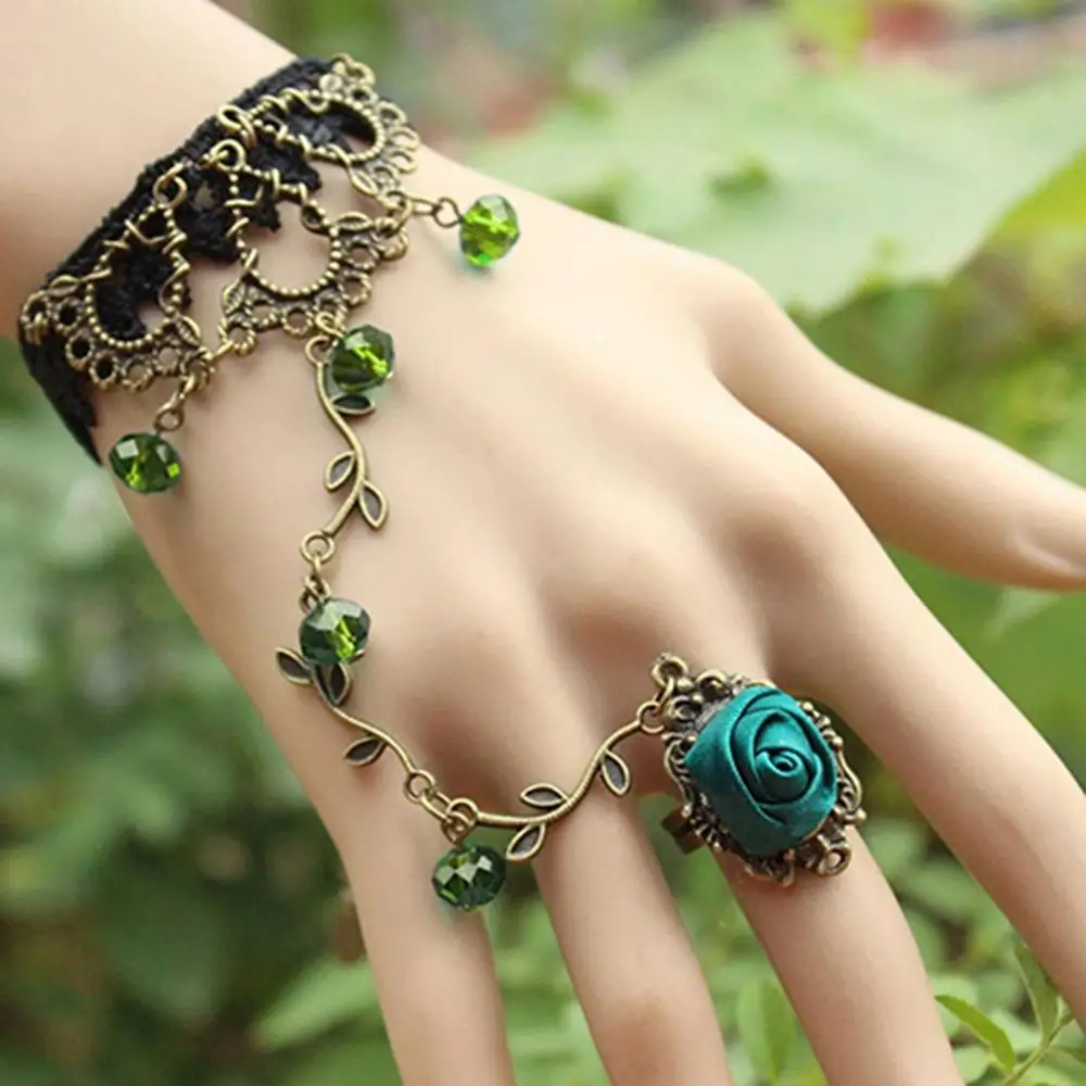 Gothic Lace Red Rose Bracelet With Adjustable Finger Ring | Shopee Malaysia