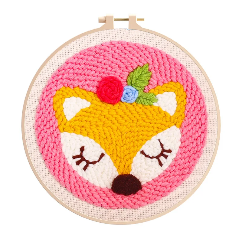

Fashion Funny Cartoon Cute Animal Fox Poke Punch Embroidery Kits Handmade Yarn Picture Craft Kits Kids Children DIY Wholesales