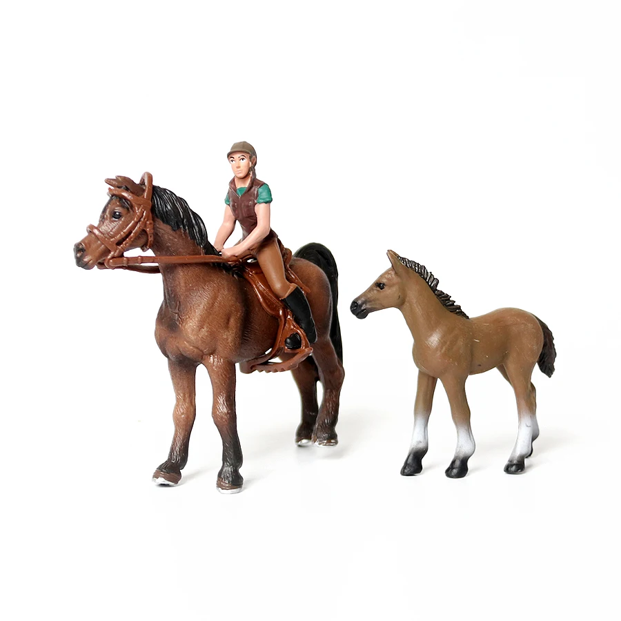 Realistisches Pferd und Fohlen-Set mit Fahrern, Nutztier-Spielzeug, Modellfiguren, Dekoration, Kuchendekoration, Lernspielzeug für Kinder – Detail 5