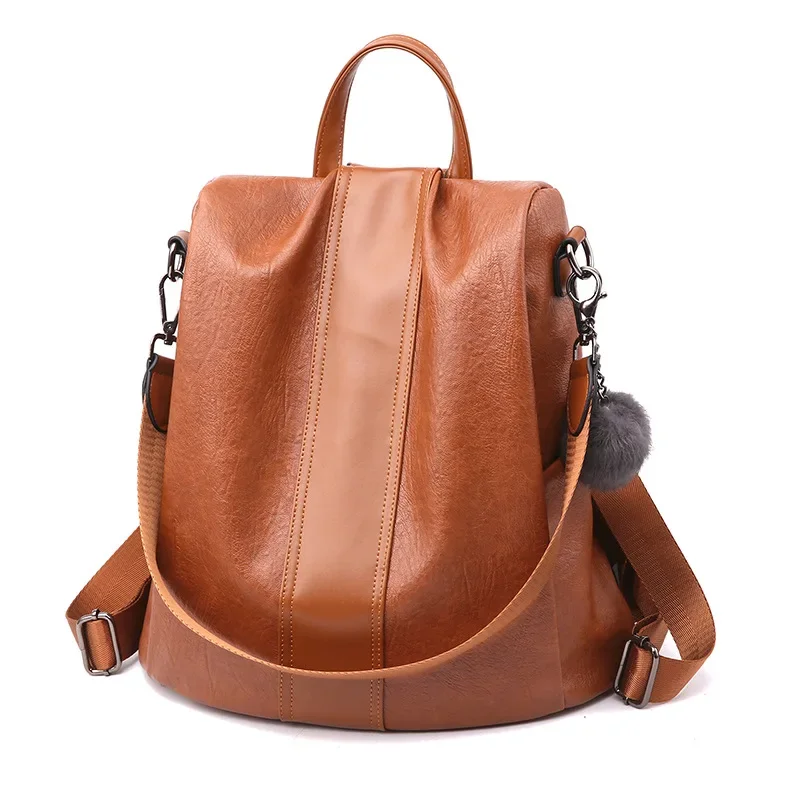 

2024 Quality Leather Anti-thief Women Backpack Large Capacity Hair Ball School Bag for Teenager Girls Male Travel Bags