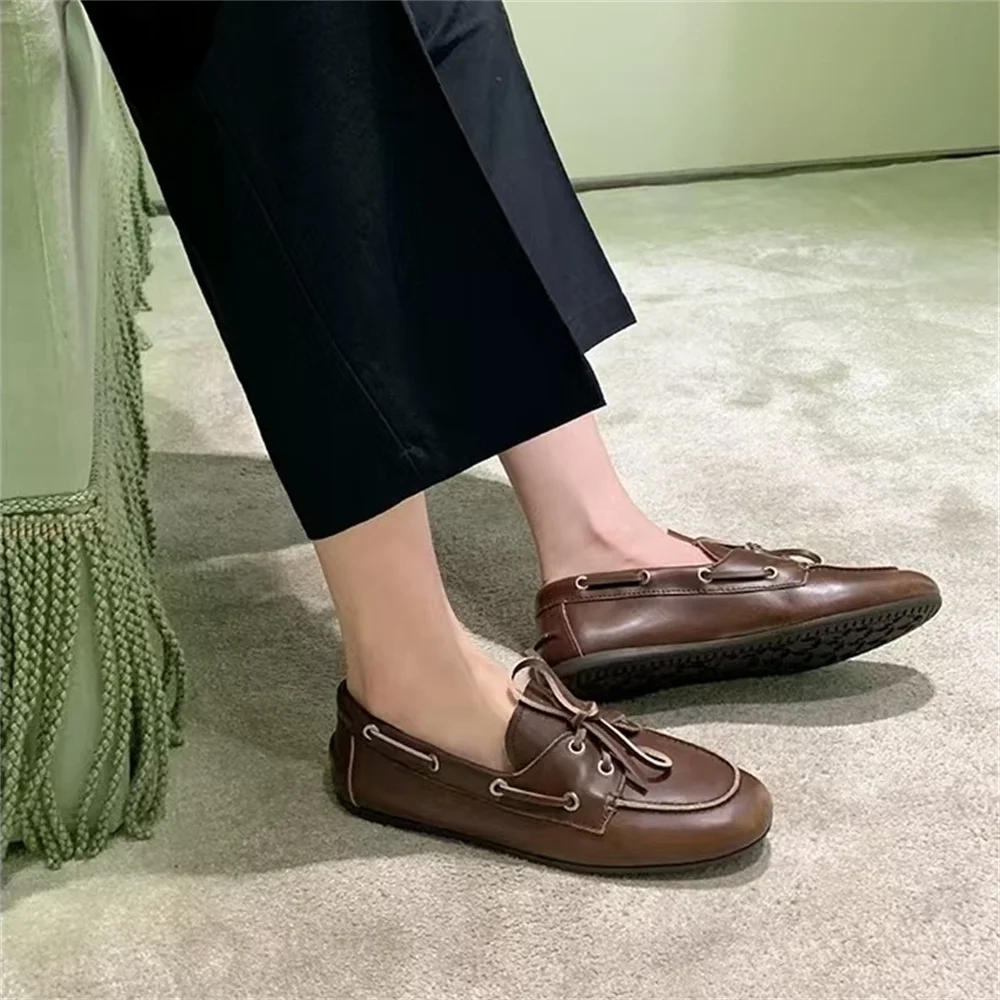 FEDONAS Women Shoes Genuine Leather Flats Loafers Trend Vintage Suede British Style Flat Single Shoes