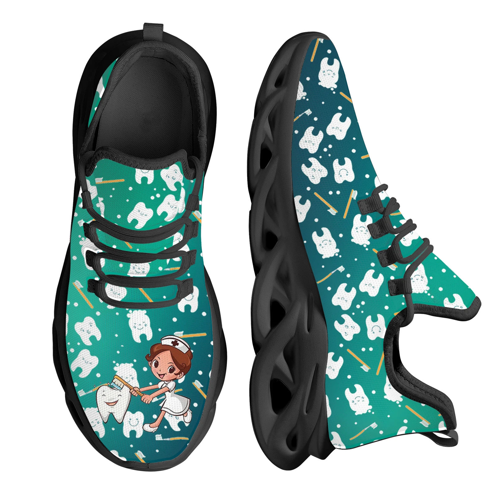 INSTANTARTS Cute Teeth and Nurse Pattern Mesh Sneakers for Women Breathable Non-Slip Platform Swing Shoes Ladies Casual Tennis