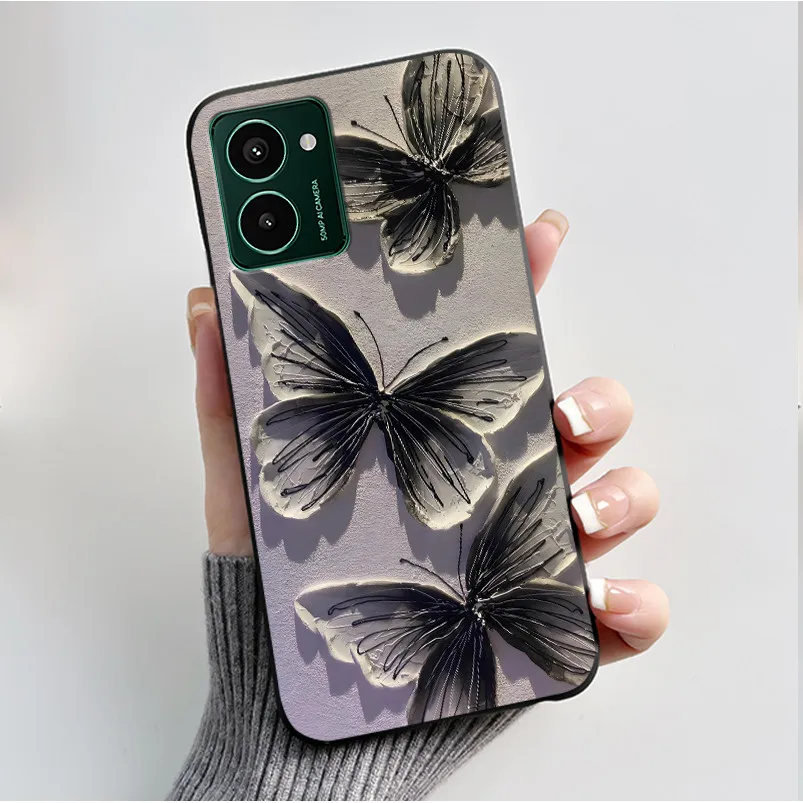 Luxury Fashion Butterfly Flower Painted Black Soft TPU Silicone Phone Case