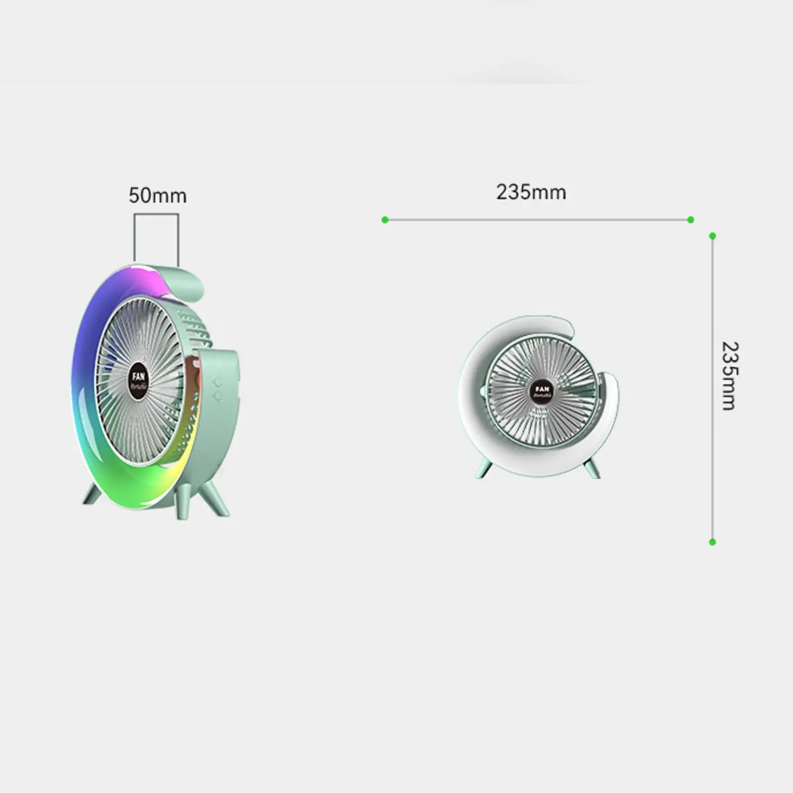 USB Desk Fan Quiet 3 Speeds Angle Adjustable with 5 Light Modes USB Desk Fan Personal Fan for Home Bedroom Travel Indoor Office