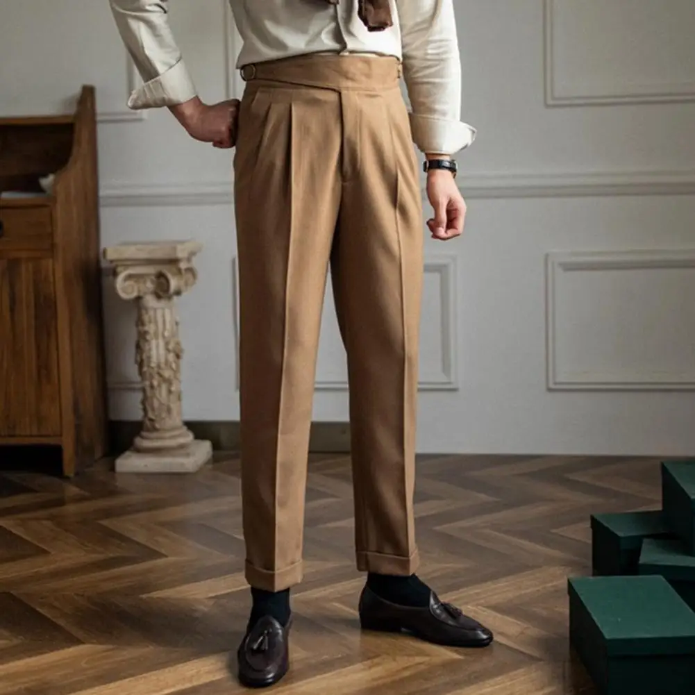 High-waisted Loose Fit Pants Elegant Men's Suit Pants with Adjustable Waist Zipper Closure Straight Leg Slacks in for Formal