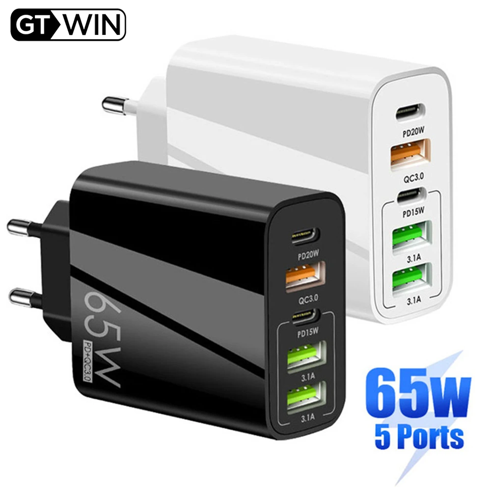 Portable 65W GAN USB-C Charger -3 Ports Chargeur mural pour téléphone