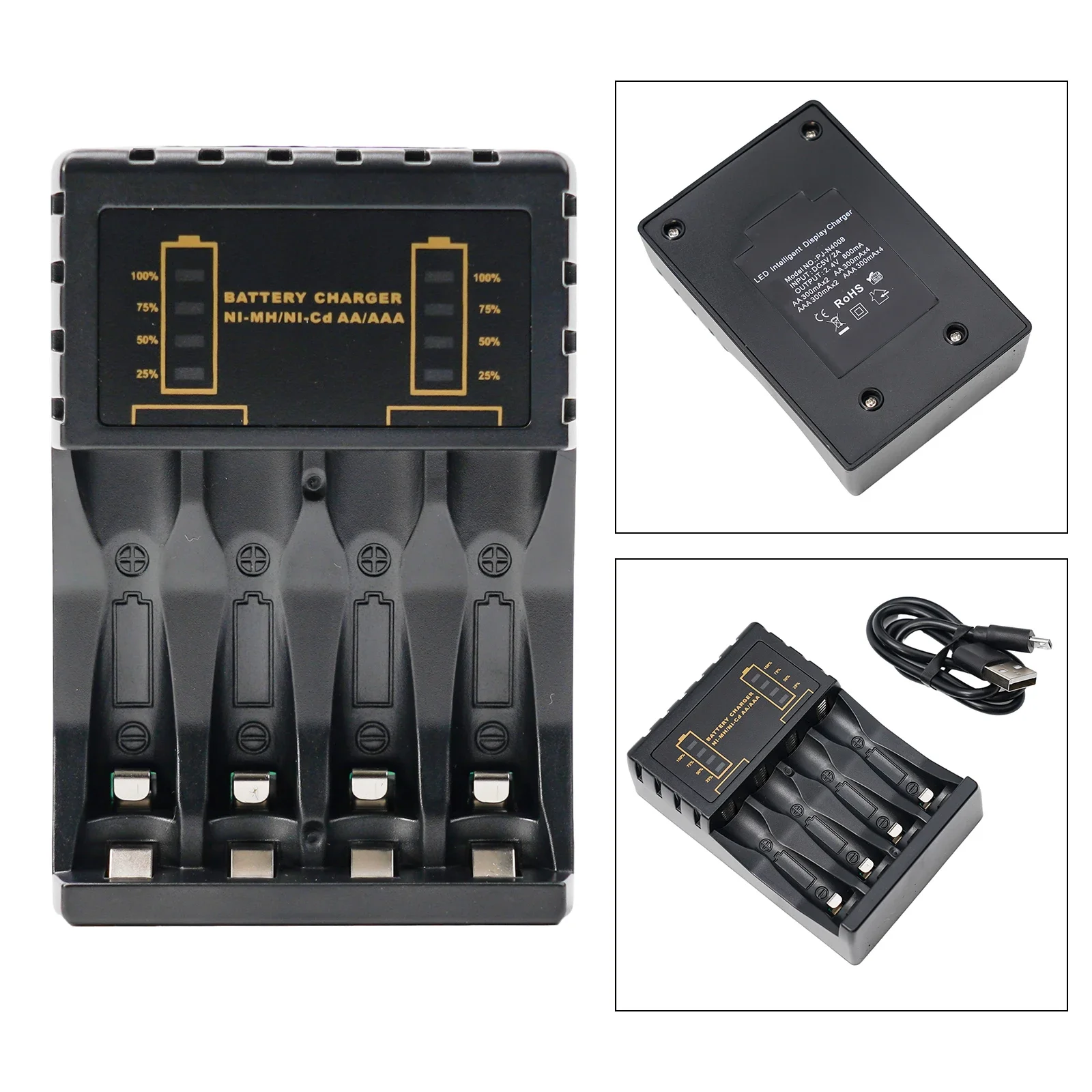 Battery Charger 4 Slot For AA AAA DC 5V/2A NI-CD NI-MH Rechargeable Batteries