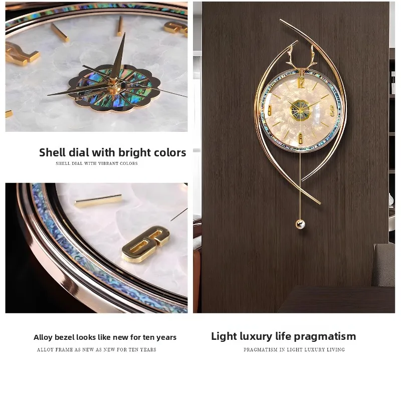 Italian Handcrafted Premium Shell Eye Design Ornate Wall Clock Luxury Minimalist Style Creative Living Room Home Decor Timepiece