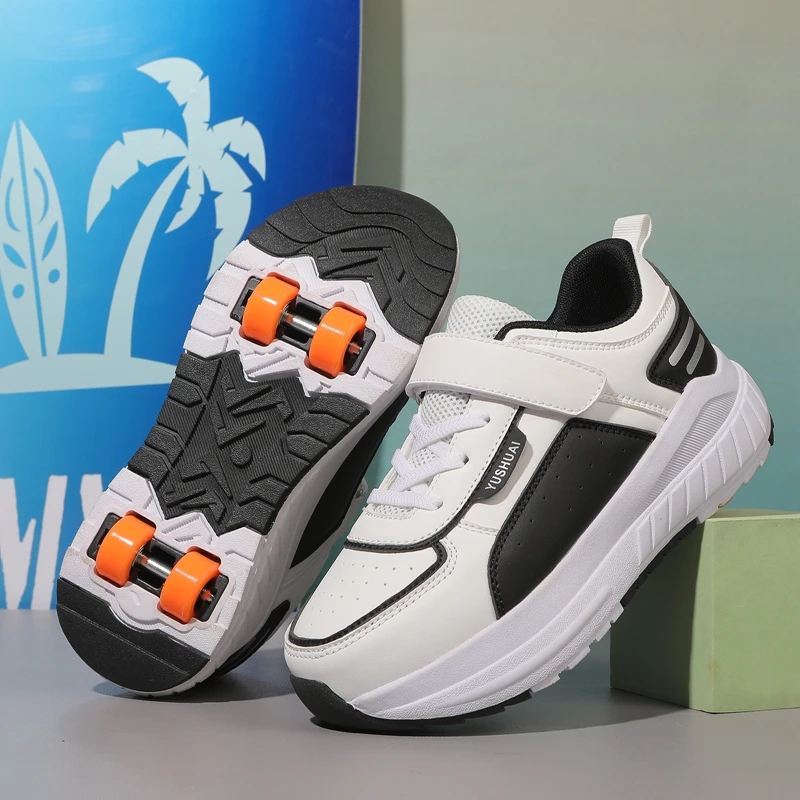 أحذية تزلج دوارة للأطفال على الموضة بصف مزدوج بأربع عجلات أحذية رياضية أوتوماتيكية بالكامل ومضادة للاحتكاك أحذية رولربليد للأطفال