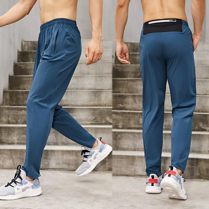 Breathable Running Sweatpants Multi-pocket Track Pants Gym Fitness Soccer Training Trousers Male Sport Workout Pant
