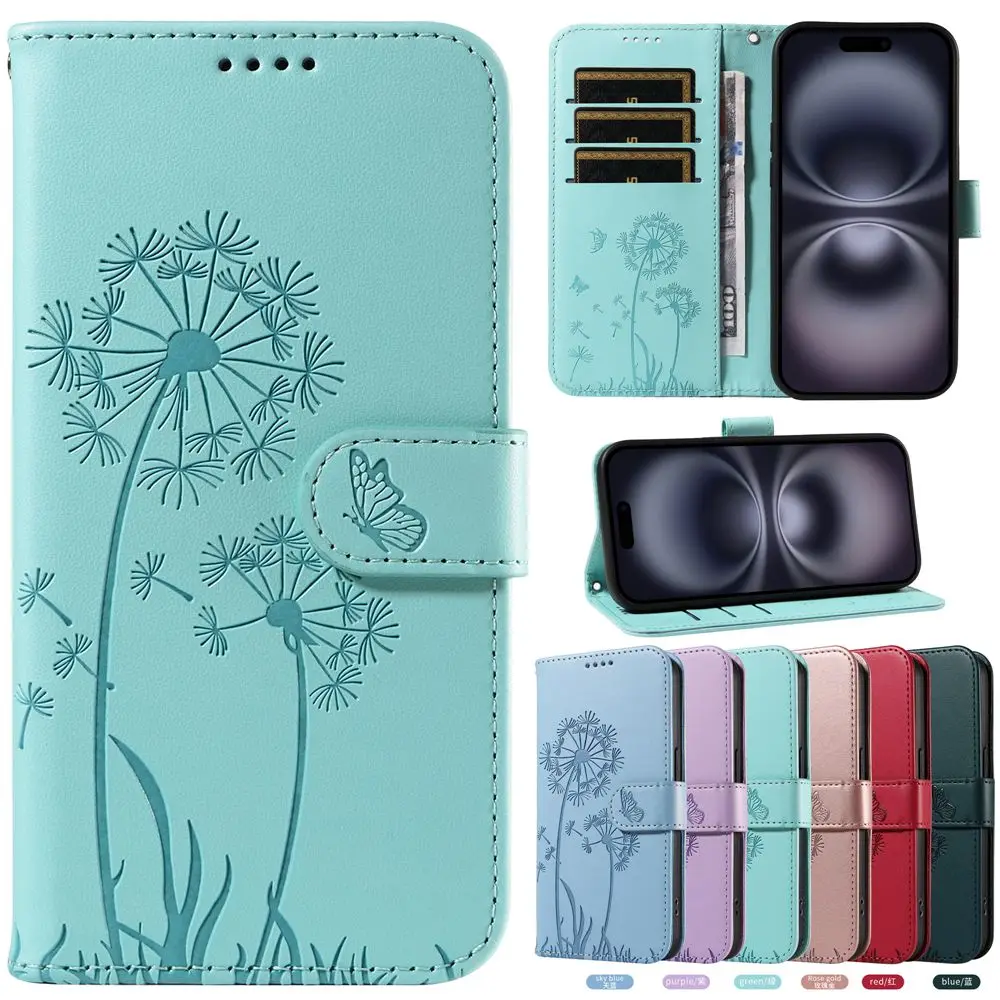 Dandelion Design Leather Wallet Phone Case