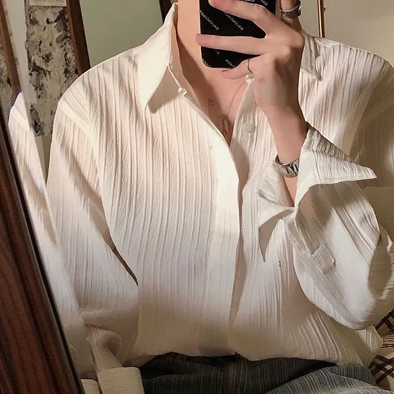 Korean style shirt long sleeve men design niche top Hong Kong style Japanese jacket spring and autumn handsome ins trend shirt