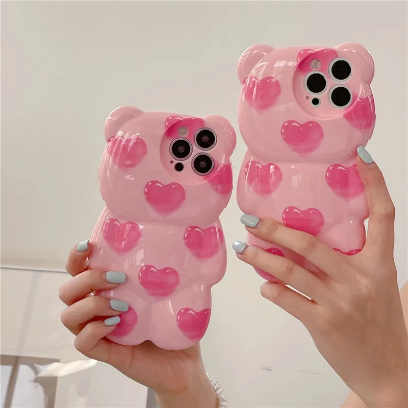 

Мультяшный 3D чехол с любовью и маленьким медведем, чехол с защитой от падения, розовый милый подарок для девушки, подходит для Iphone15/14 Iphone14Plus 13Promax