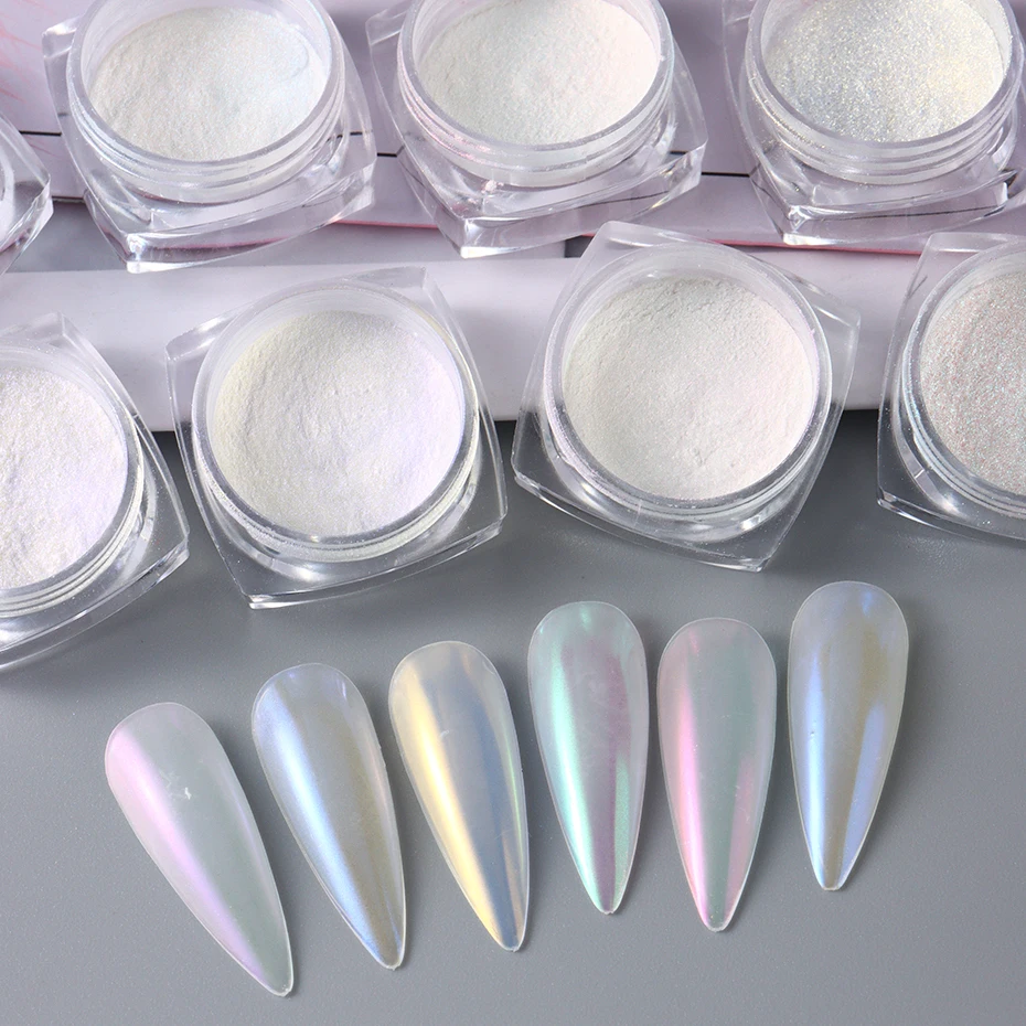 12pcs Mermaid Mirror Sparkly Chrome Pigment Nail Glitter Powders Aurora Laser DIP Dust Manicure Holographic Decoration Nails