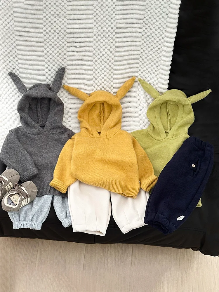 2025 겨울 신상  긴팔 니트 스웨터 남아 여아 후드 스웨터  따뜻한 옷 패션  캐주얼 니트웨어