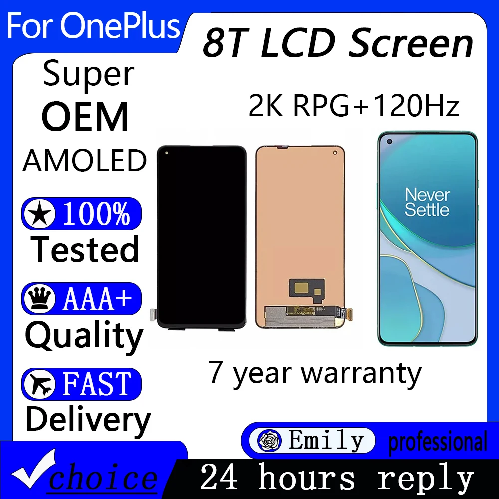 AAA + OEM 슈퍼 AMOLED 스크린, 원플러스 8T LCD 디스플레이, 터치 스크린 디지타이저 어셈블리 교체, 원플러스 8T 1 + 8t 스크린, 6.55 인치