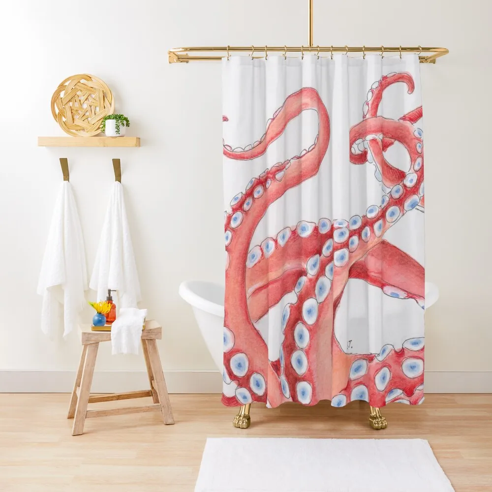 

Red Tentacles Octopus Kraken Watercolor Ink dance Beach Exotic Shower Curtain Bathroom And Shower Curtain