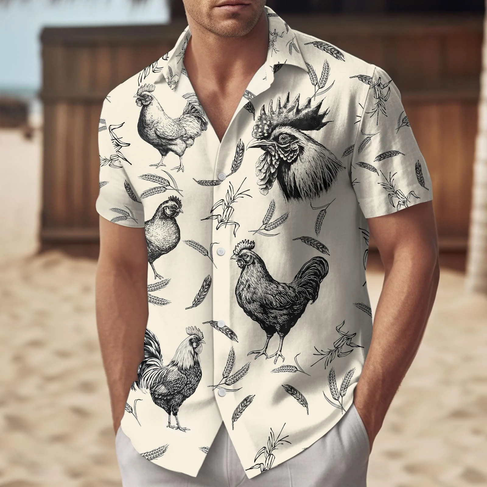 

2024 Vintage Rooster Men's Shirts Hawaiian Shirt 3D Printed Funny Animal Shirts For Men Clothing Vacation Casual Tops Lapel