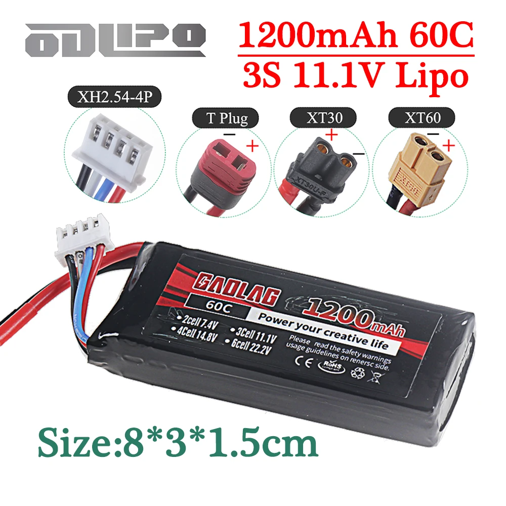 Batterie LiPo 3S 11.1V 1200mAh 60C RC XT60/XT30/Deans T