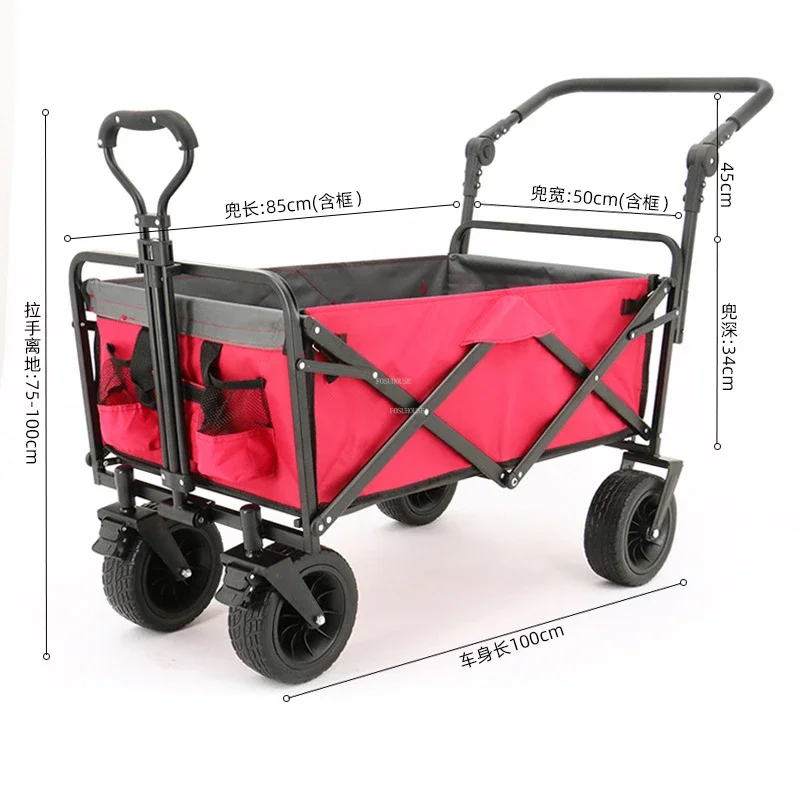 Foldable Garden Carts Courtyard Stroller Outdoor Camping Beach Trolley Home Shopping Camp Trailer Portable Hand-pulled Camper L