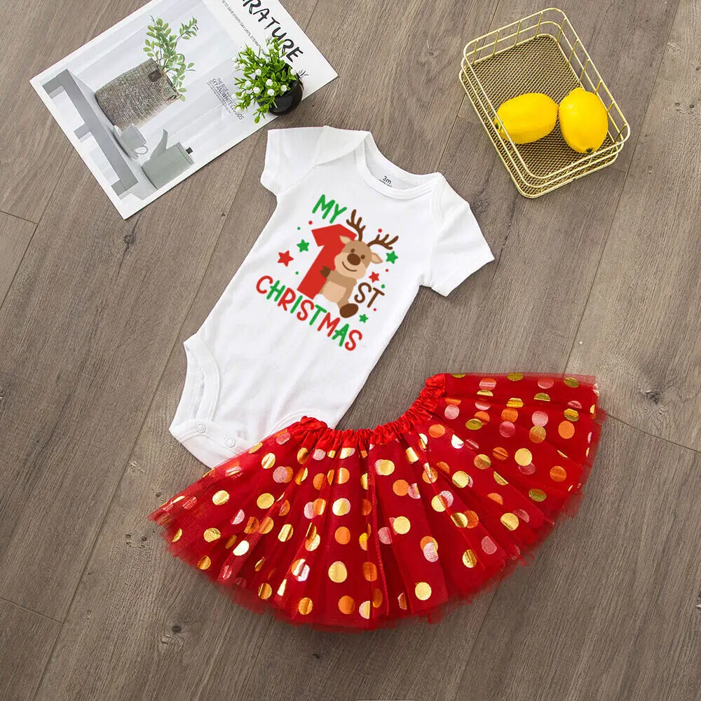 Baby Girls Cake Smash Dresses Outfits Newborn Xmas Party Tutu + Bodysuit Dress Set Infant Baptism Clothes